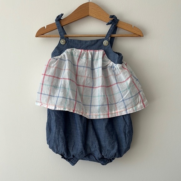 Kids Plaid Denim Romper - Picture 1 of 2